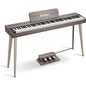 Donner DDP 60 88 Key Semi Weighted Upright Wood Grain Digital Piano, Classic Gray