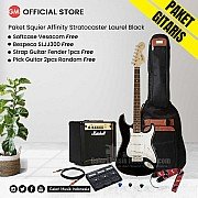 Paket Gitar Squier Affinity Stratocaster Electric Guitar, Laurel FB, Black 