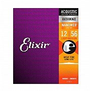 Elixir 11077 Nanoweb 80/20 Bronze Acoustic Guitar Strings, Light-Medium, 12-56