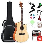 Donner DAG 1CE Electric Acoustic Guitar Cutaway Bundle with Bag Strap Tuner String