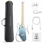 Donner HUSH I PRO Acoustic Electric Travel Guitar Kit with Sound Effects, Hawaiian Blue