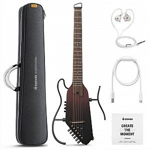 Donner HUSH I PRO Acoustic Electric Travel Guitar Kit with Sound Effects, Maillard Fade