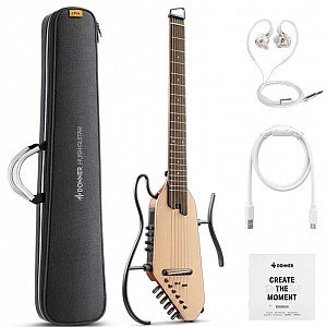 Donner HUSH I PRO Acoustic Electric Travel Guitar Kit with Sound Effects, Natural