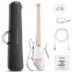 Donner HUSH I PRO Acoustic Electric Travel Guitar Kit with Sound Effects, White