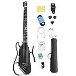 Donner HUSH C Acoustic Electric Nylon String Classical Headless Travel Guitar, Black