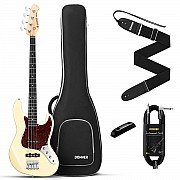 Donner DJB 510B 4 Strings Standard Bass JB Style Beginner Kit White with Gig Bag, Guitar Strap