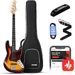 Donner DJB 510D 4 Strings Standard Bass JB Style Beginner Kit Sunburst with Gig Bag, Guitar Strap