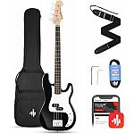 Donner DPB 510D 4 String P Style Electric Bass Full Size for Beginner with Bag, Guitar Strap, Guitar Cable, Black