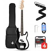 Donner DPB 510D 4 String P Style Electric Bass Full Size for Beginner with Bag, Guitar Strap, Guitar Cable, Black