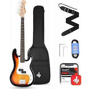 Donner DPB 510S 4 String P Style Electric Bass Full Size for Beginner with Bag, Guitar Strap, Guitar Cable, Sunburst