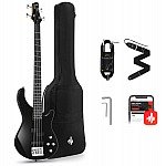 Donner DPJ 100B 4 String PJ Style Electric Bass Full Size for Beginner with Bag, Guitar Strap, Guitar Cable, Black