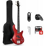 Donner DPJ 100R 4 String PJ Style Electric Bass Full Size for Beginner with Bag, Guitar Strap, Guitar Cable, Red