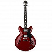 Donner DJP 1000R Semi Hollow Body Double Cutaway Electric Guitar, Cherry Color