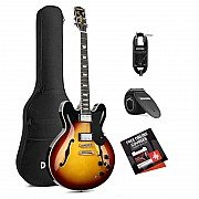 Donner DJP 1000S Semi Hollow Body Double Cutaway Electric Guitar, Sunburst