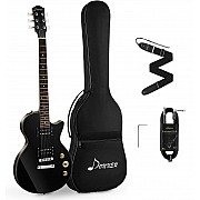 Donner DLP 124B Solid Body Electric Guitar Kit Black, with Bag, Strap, Cable, for Beginner