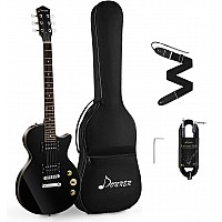 Donner DLP 124B Solid Body Electric Guitar Kit Black, with Bag, Strap, Cable, for Beginner