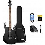 Donner DMT 100B Solid Body Electric Guitar, Black Matte Finish for Beginner Kits with Bag, Strap, Cable