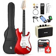 Donner DST 100R Sonic Red Electric Guitar Kit with Amplifier, Bag, Tuner