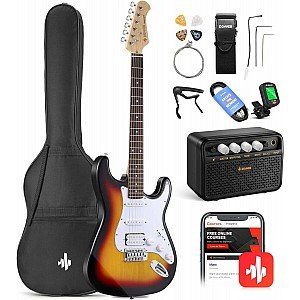 Donner DST 100S Solid Body Sunburst Electric Guitar Kit with Amplifier, Bag, Tuner