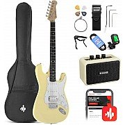 Donner DST 100W Solid Body Vintage White Electric Guitar Kit with Amplifier, Bag, Tuner