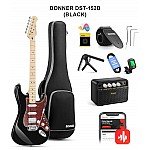 Donner DST 152B Black Electric Guitar Kit HSS Pickup Coil with Amplifier, Bag, Accessories