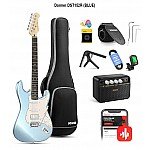 Donner DST 152R Blue Electric Guitar Kit HSS Pickup Coil with Amplifier, Bag, Accessories