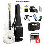 Donner DST 152W White Electric Guitar Kit HSS Pickup Coil with Amplifier, Bag, Accessories