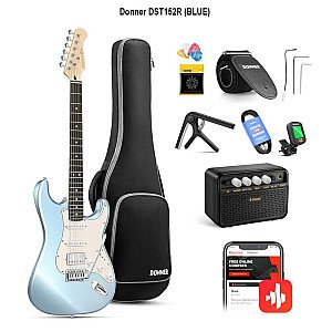 Donner DST 152R Blue Electric Guitar Kit HSS Pickup Coil with Amplifier, Bag, Accessories