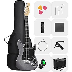 Donner DST 80 Classic SSS Pickup Electric Guitar Complete, Matte Black