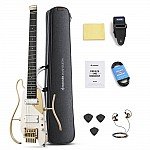 Donner HUSH X PRO Smart Travel Guitar Headless Versatile Preset, White Luxe