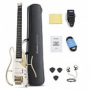 Donner HUSH X PRO Smart Travel Guitar Headless Versatile Preset, White Luxe