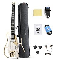 Donner HUSH X PRO Smart Travel Guitar Headless Versatile Preset, White Luxe