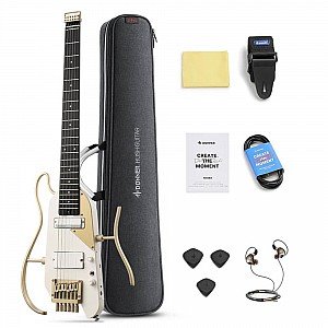Donner HUSH X PRO Smart Travel Guitar Headless Versatile Preset, White Luxe
