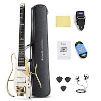 Donner HUSH X PRO Smart Travel Guitar Headless Versatile Preset, White Luxe