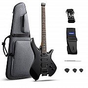 Donner NHL-500 HSS Solid Body Electric Guitar Headless with Gig Bag, Black
