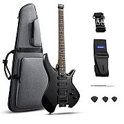 Donner NHL-500 HSS Solid Body Electric Guitar Headless with Gig Bag, Black