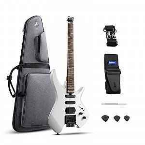 Donner NHL-500 HSS Solid Body Electric Guitar Headless with Gig Bag, White