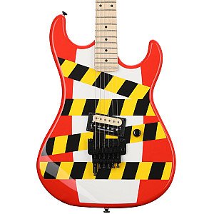 Kramer Baretta Custom Graphics Danger Zone Electric Guitar, Warning Tape on White Red