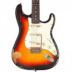 Vintage V6MRSSB ICON Electric Guitar, Distressed Sunburst