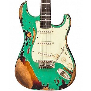 Vintage V6PU2980 V6 ProShop Unique Electric Guitar, Ventura Green/Tobacco Burst