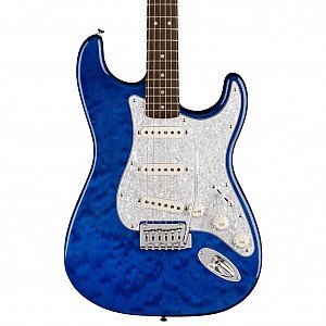 Squier FSR Affinity Stratocaster QMT Electric Guitar, Laurel FB, Sapphire Blue Transparent