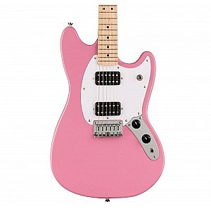 Squier Sonic Mustang HH Electric Guitar w/White Pickguard, Maple FB, Flash Pink