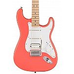 Squier Sonic Stratocaster HSS Electric Guitar w/White Pickguard, Maple FB, Tahitian Coral