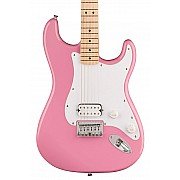 Squier Sonic Stratocaster HT H Electric Guitar w/White Pickguard, Maple FB, Flash Pink