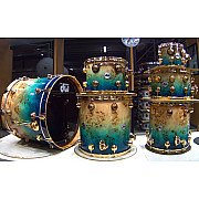 DW Collector's USA SSC 7 Piece Drum Set Natural to Dirty Fish Tank Fade Over Mapa Burl with Gold Hardware