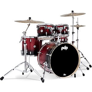 PDP Concept Maple PDCM2215RB 5 Piece Drum Set, Red To Black Sparkle Fade