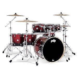 PDP Concept Maple PDCM2217RB Red to Black Fade Lacquer  7 Piece Drum Kit