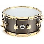 DW Collector's DRVD6514SVGBK Satin Black Over Brass 14x6.5 inch Snare Drum, Gold Hardware
