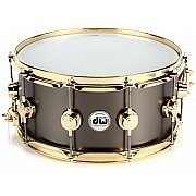DW Collector's DRVD6514SVGBK Satin Black Over Brass 14x6.5 inch Snare Drum, Gold Hardware