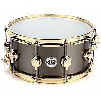DW Collector's DRVD6514SVGBK Satin Black Over Brass 14x6.5 inch Snare Drum, Gold Hardware
